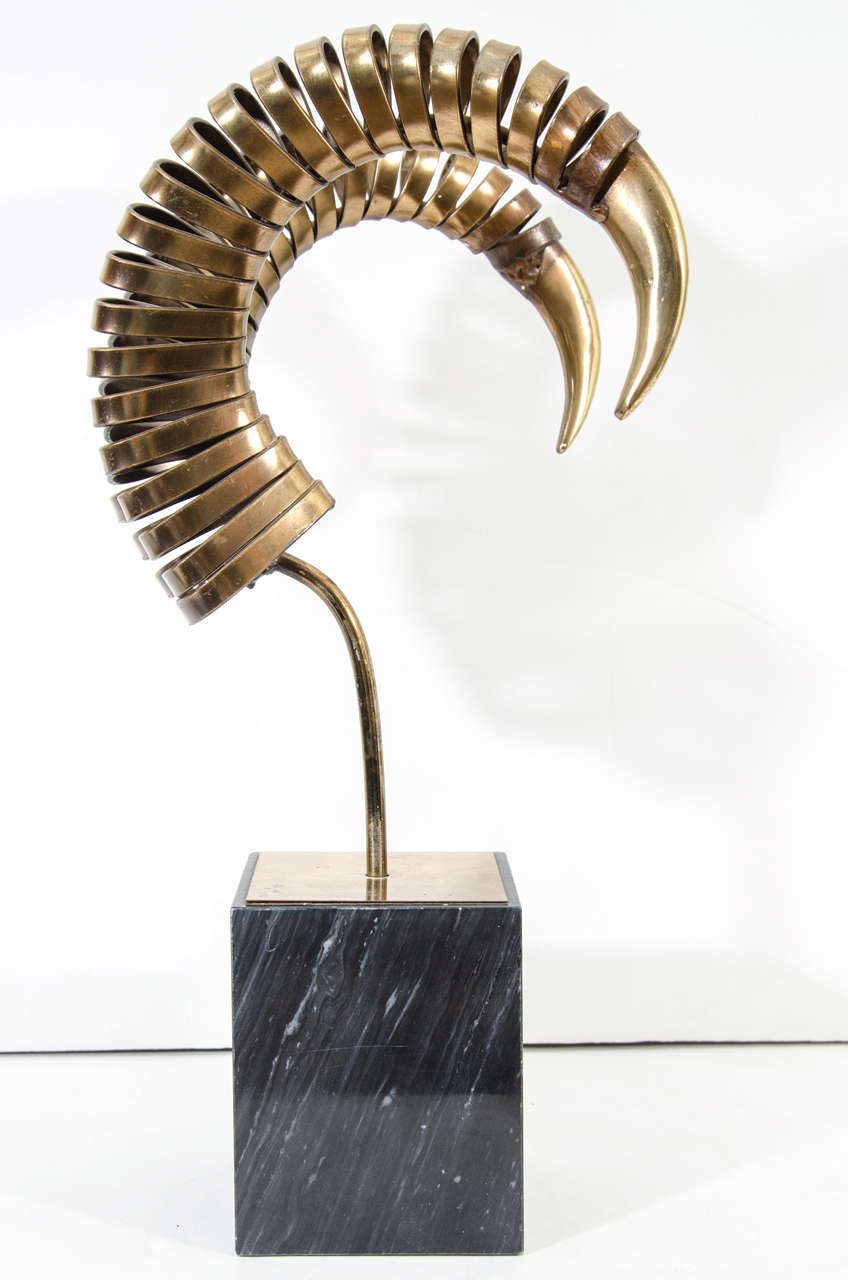 Vintage Brass Ram's Horn Sculpture by Curtis Jere 3