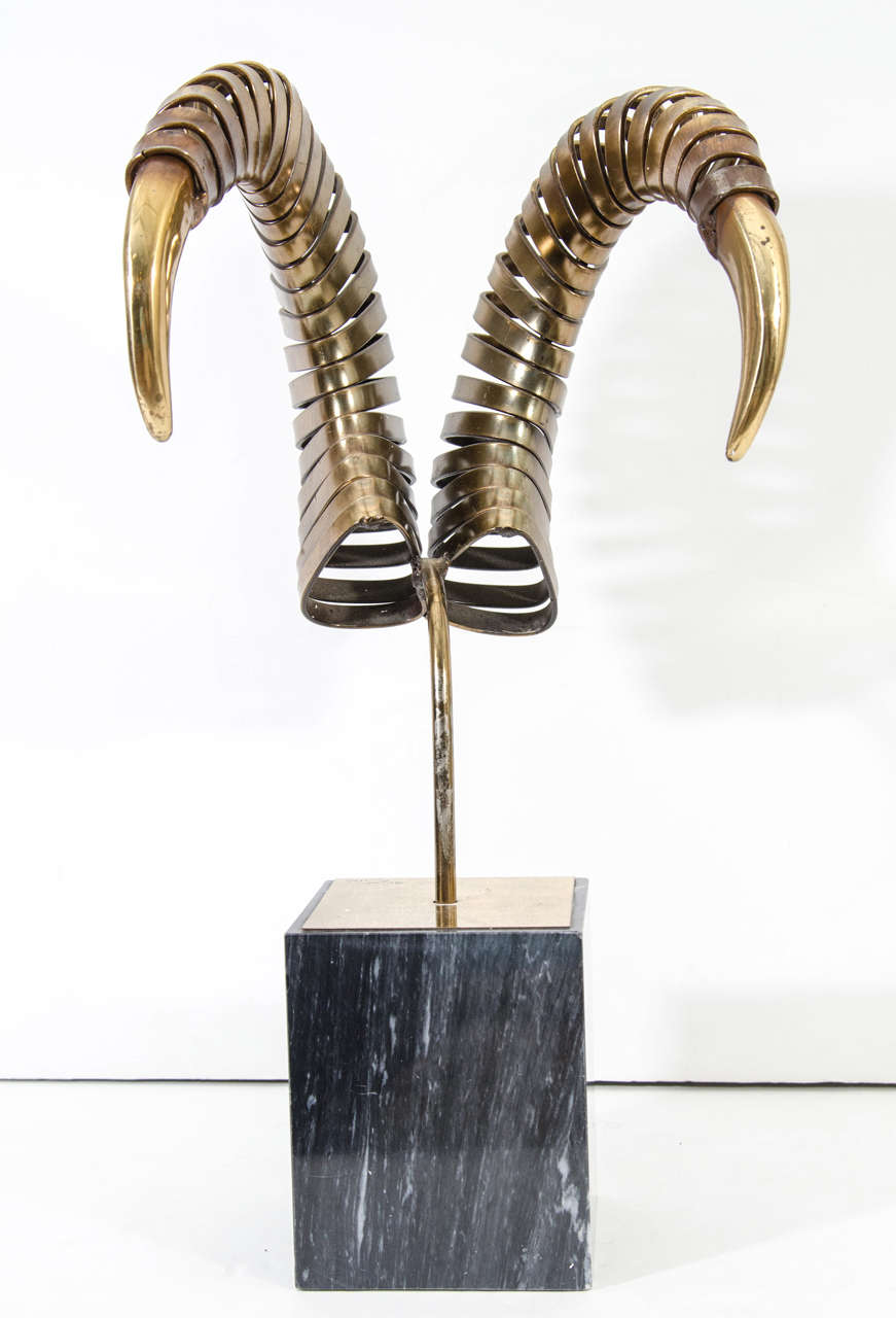 Vintage Brass Ram's Horn Sculpture by Curtis Jere 4