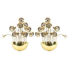 Pair of Mid Century Brass "Flower" Sconces by Paavo Tynell