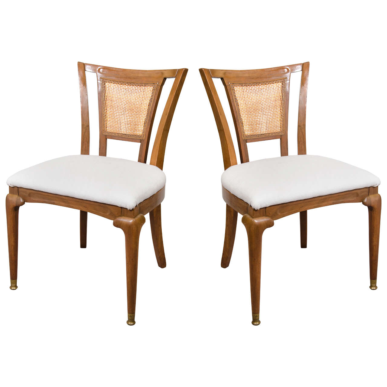 Mid Century Pair of Teak Chairs with Cane Backrests