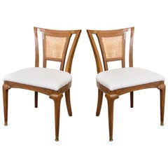 Mid Century Pair of Teak Chairs with Cane Backrests