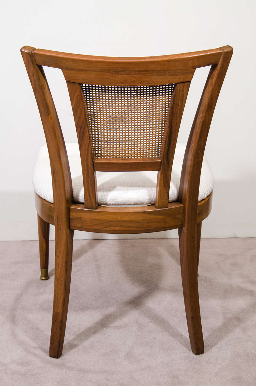 Textile Mid Century Pair of Teak Chairs with Cane Backrests