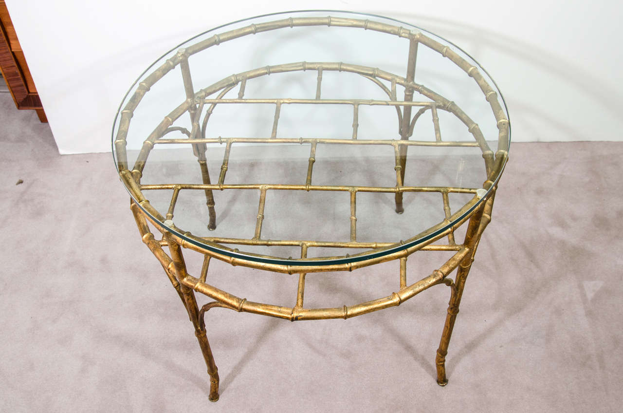 Italian Mid Century Gilt Metal Faux Bamboo Occasional Table