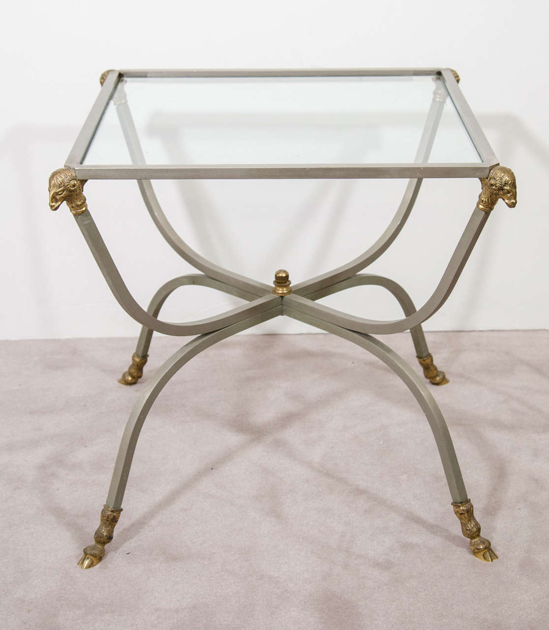 Fantastic Pair of Maison Jansen Brushed Steel & Brass Ram Head & Hoof Tables