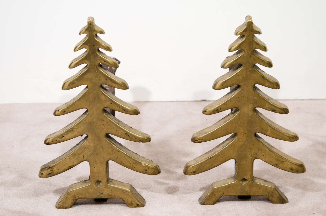 A pair of vintage cast solid brass fireplace andirons in the shape of evergreen trees.

Reduced from: $2,800