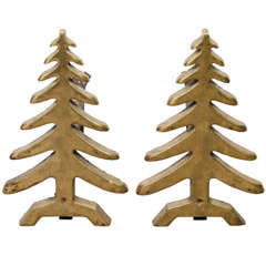 Pair of Mid Century Solid Brass Tree-Form Andirons