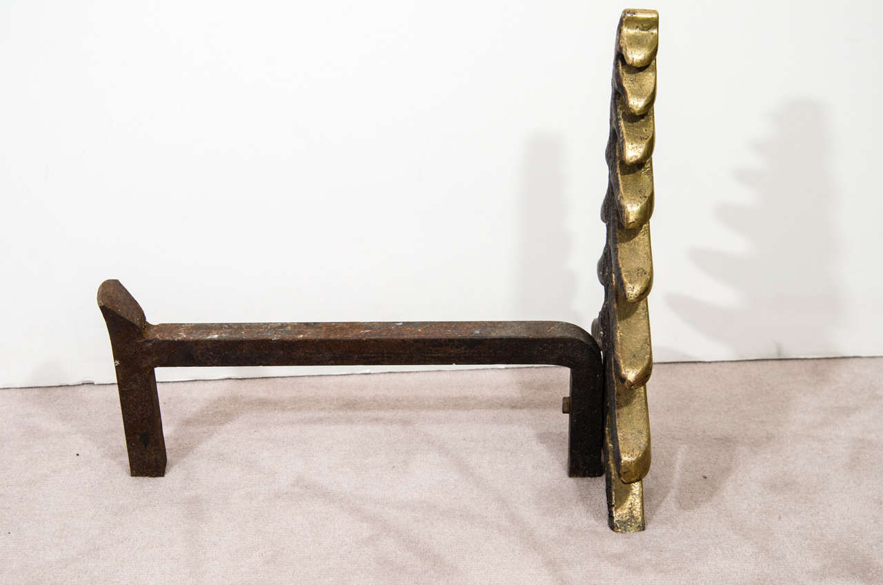 American Pair of Mid Century Solid Brass Tree-Form Andirons