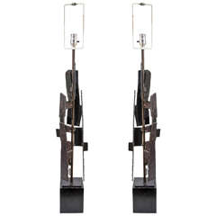 Pair of Midcentury Brutalist Lamps by Harry Balmer for Laurel