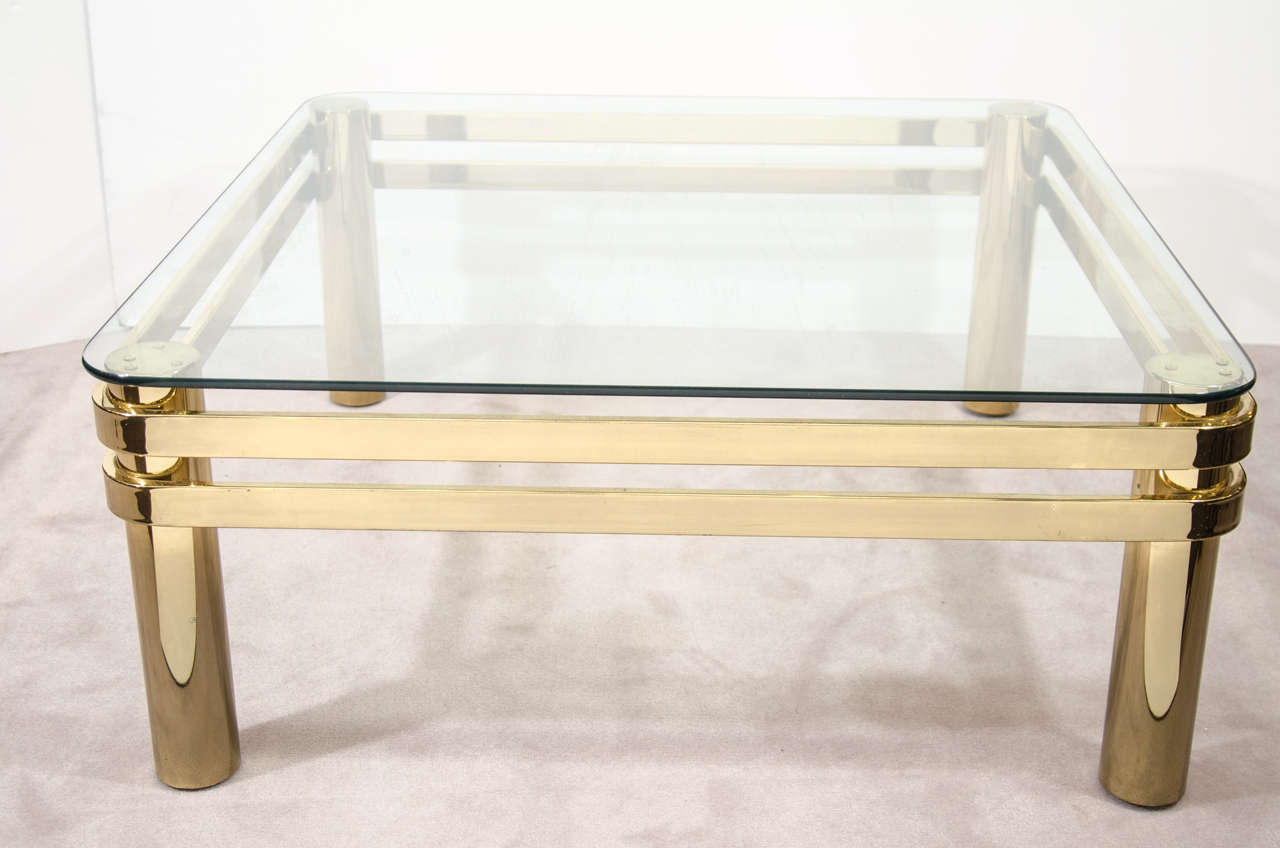 Brass and Glass Coffee Table with Ribbon Band Detailing