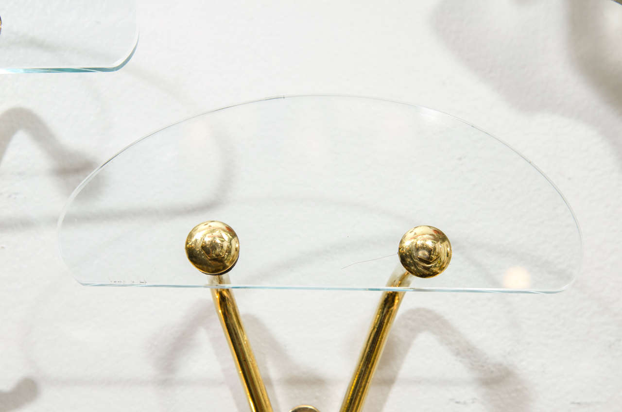 Pair of Mid Century Coat Racks in Brass and Glass In Good Condition In New York, NY