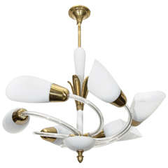 Midcentury Italian "Swirled" Six-Light Chandelier