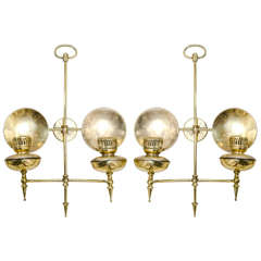 Mid Century Pair of French Brass Reflector Sconces