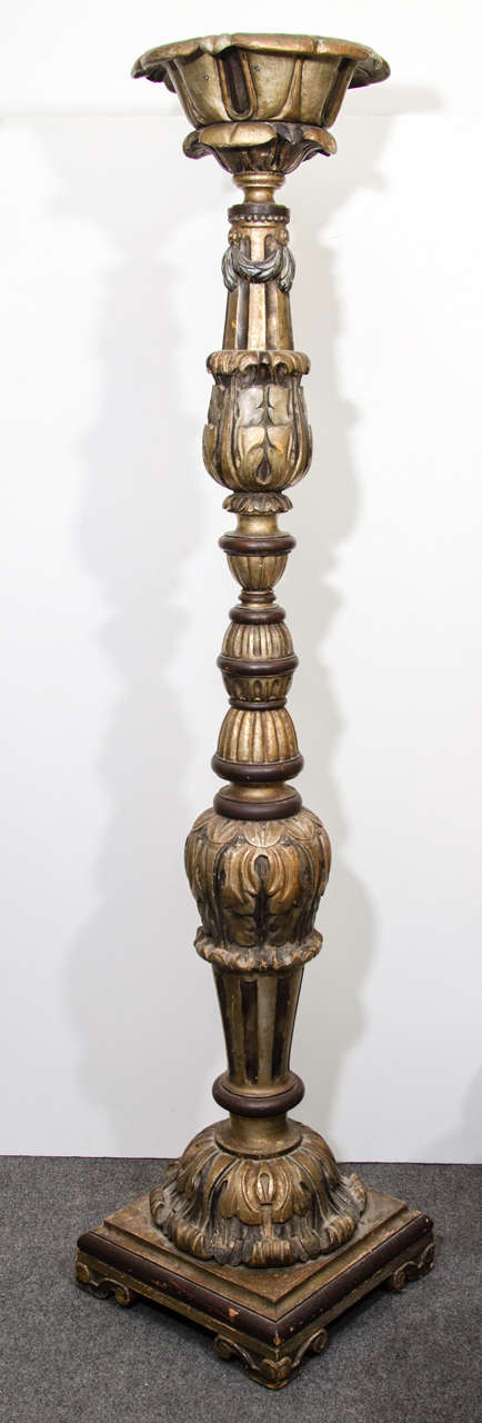 Incredible Unique Pair of Monumental Hand Carved Floor Lamps