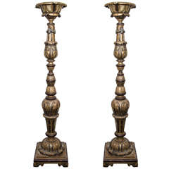 Incredible Unique Pair of Monumental Hand Carved Floor Lamps