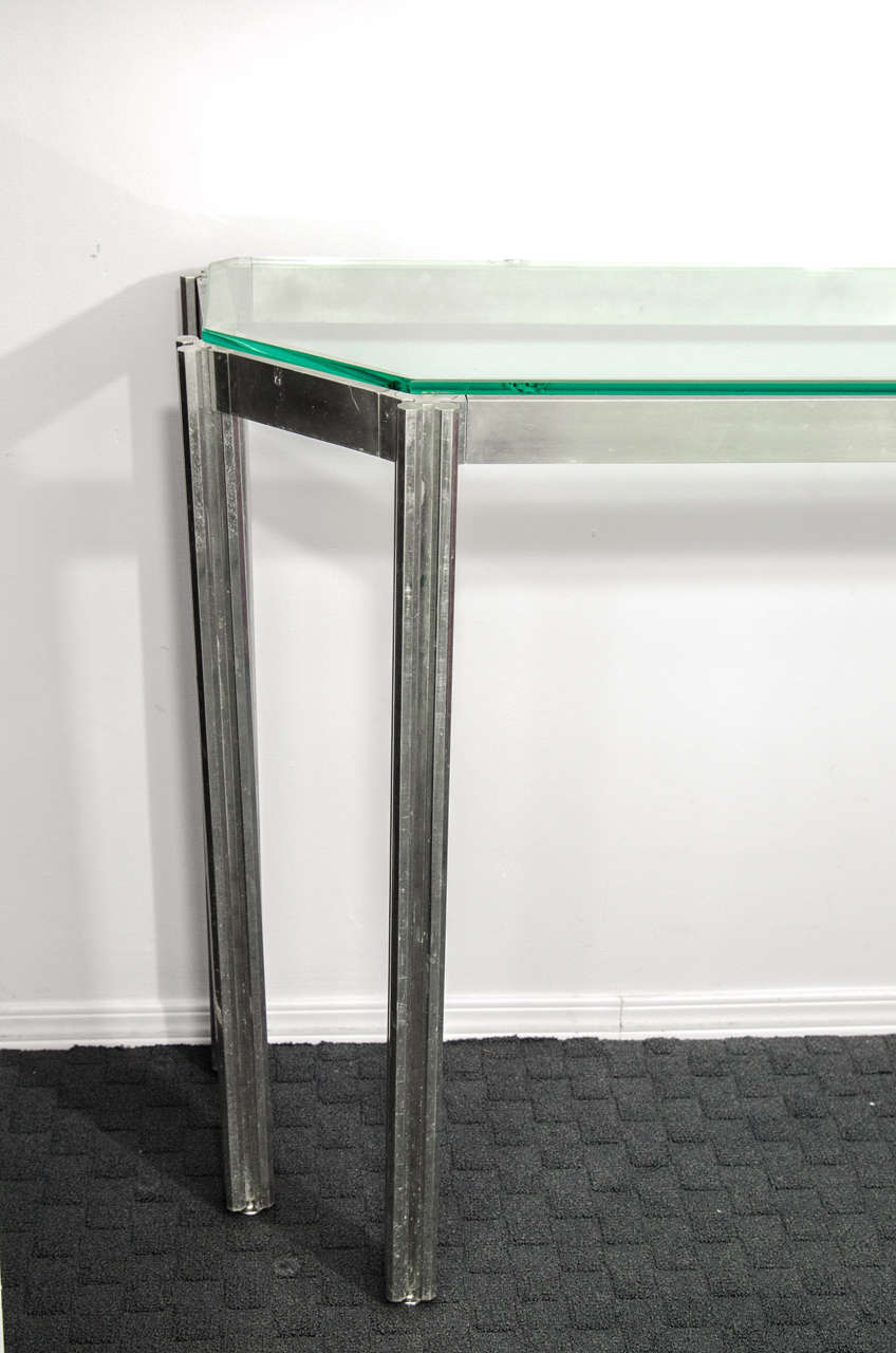 Mid-Century Modern Alessandro Albrizzi Glass Top Console on Chrome Base