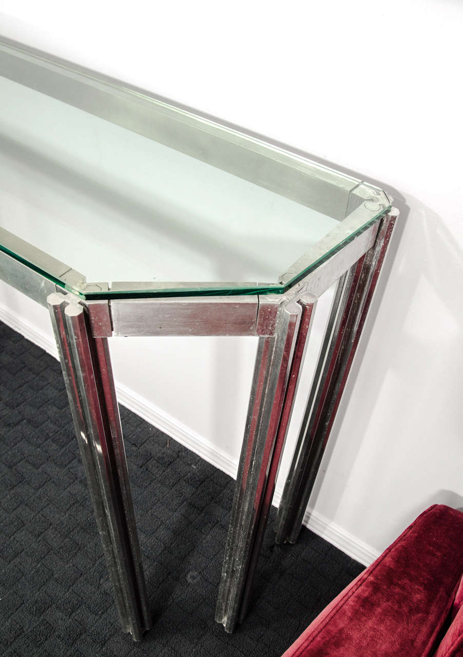 Alessandro Albrizzi Glass Top Console on Chrome Base In Good Condition In New York, NY