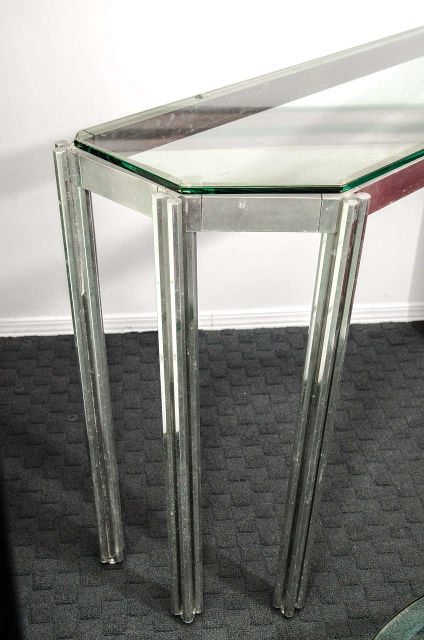 Alessandro Albrizzi Glass Top Console on Chrome Base 1