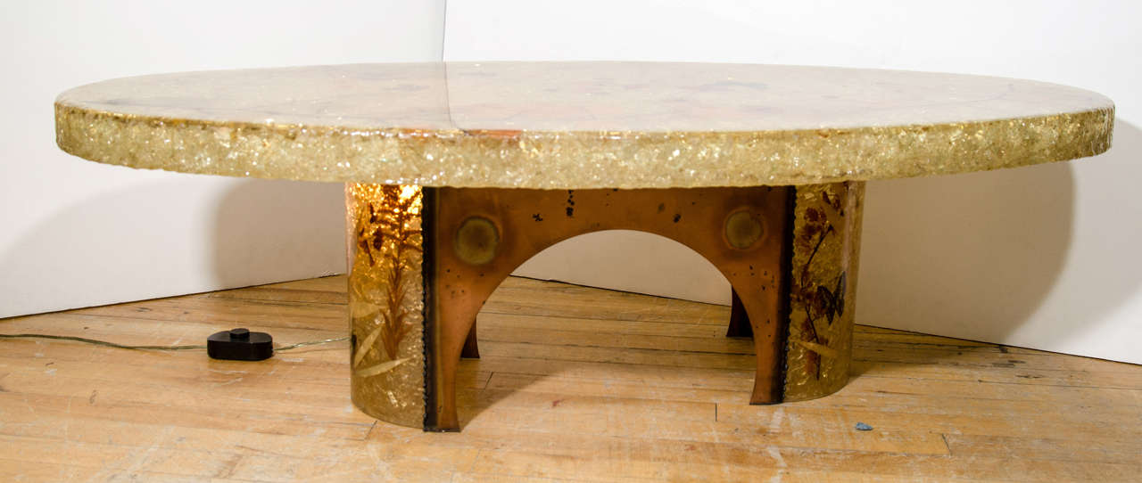 20th Century Vintage Amber Resin Illuminated Coffee Table w/ Nature Specimens