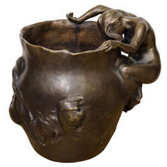 Art Nouveau Bronze Vase with Nudes in Relief