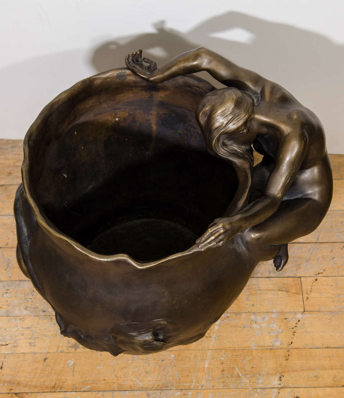 American Art Nouveau Bronze Vase with Nudes in Relief