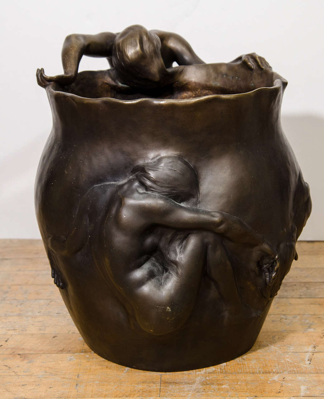Art Nouveau Bronze Vase with Nudes in Relief In Good Condition In Astoria, NY