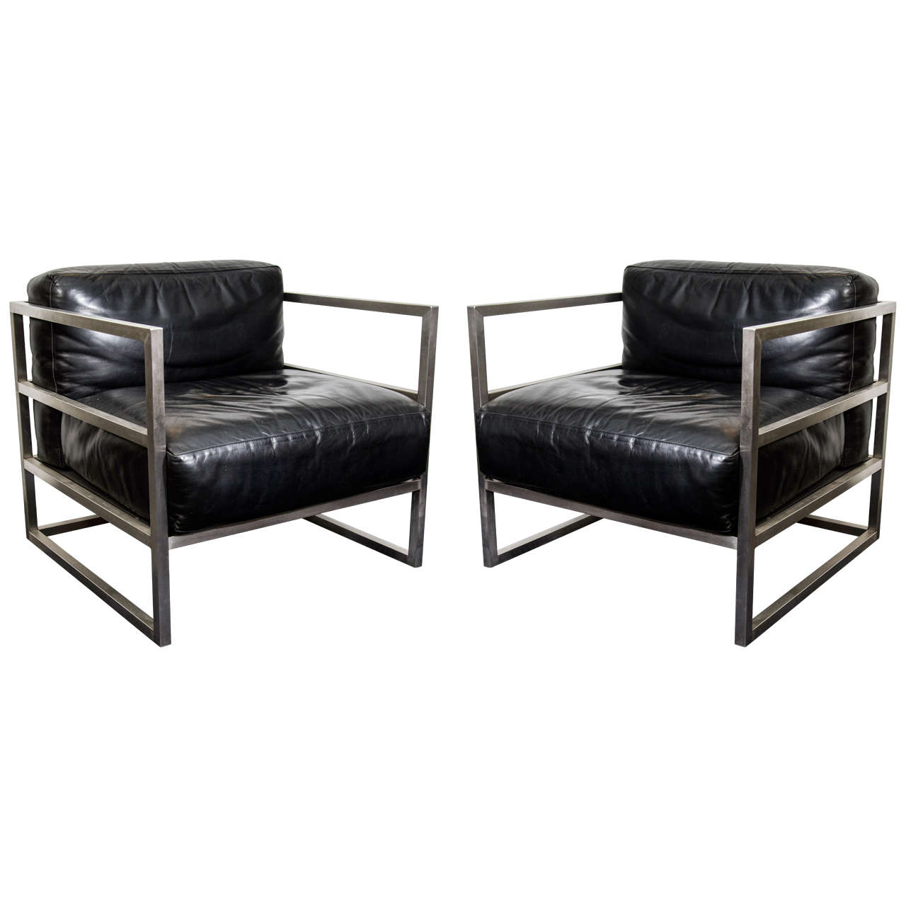 Pair of Mid Century Armchairs in Chrome and Leather