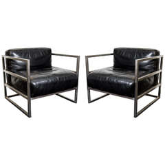 Vintage Pair of Mid Century Armchairs in Chrome and Leather