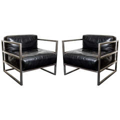 Pair of Mid Century Armchairs in Chrome and Leather