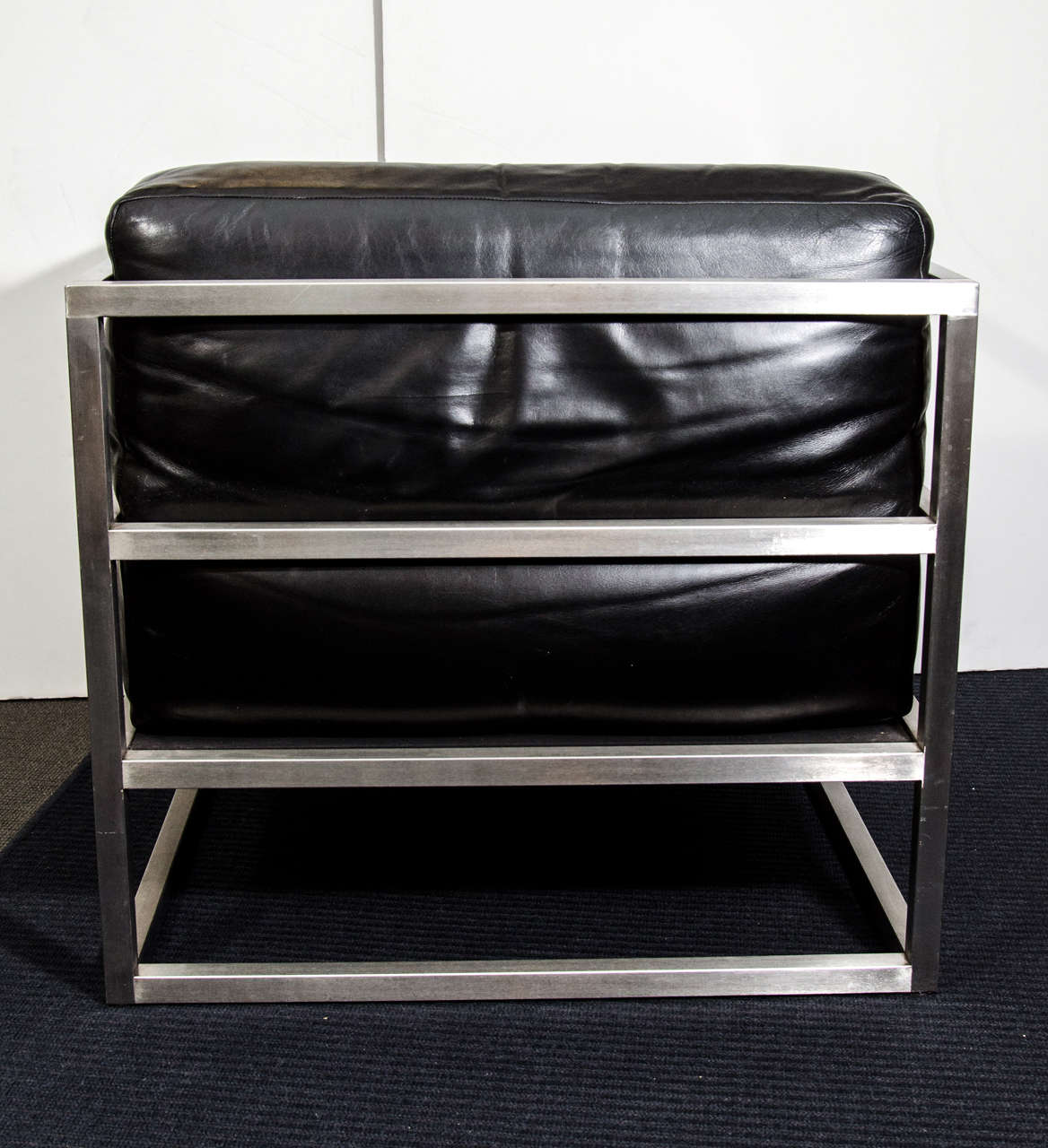 Metal Pair of Mid Century Armchairs in Chrome and Leather