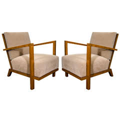 Pair of Art Deco Mahogany Lounge Chairs by Rene Gabriel
