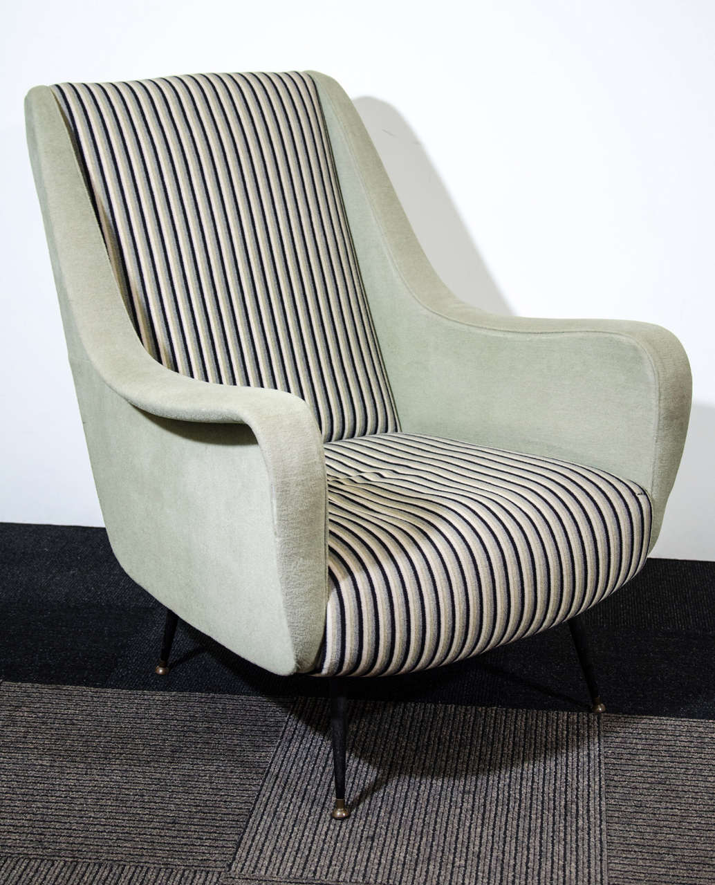 A Mid Century Pair of Italian Arm Chairs w/ Striped Upholstery