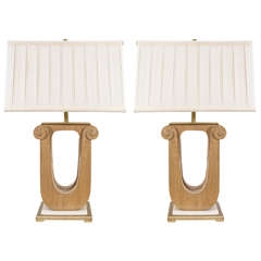 Pair of Vintage Art Deco Style Wooden Lamps