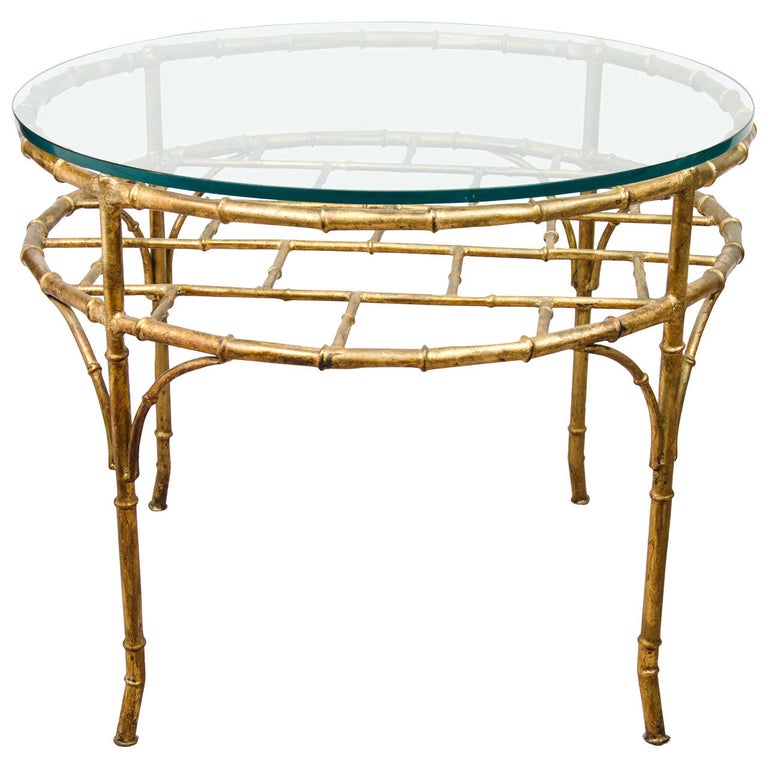Mid Century Gilt Metal Faux Bamboo Occasional Table For Sale at 1stDibs