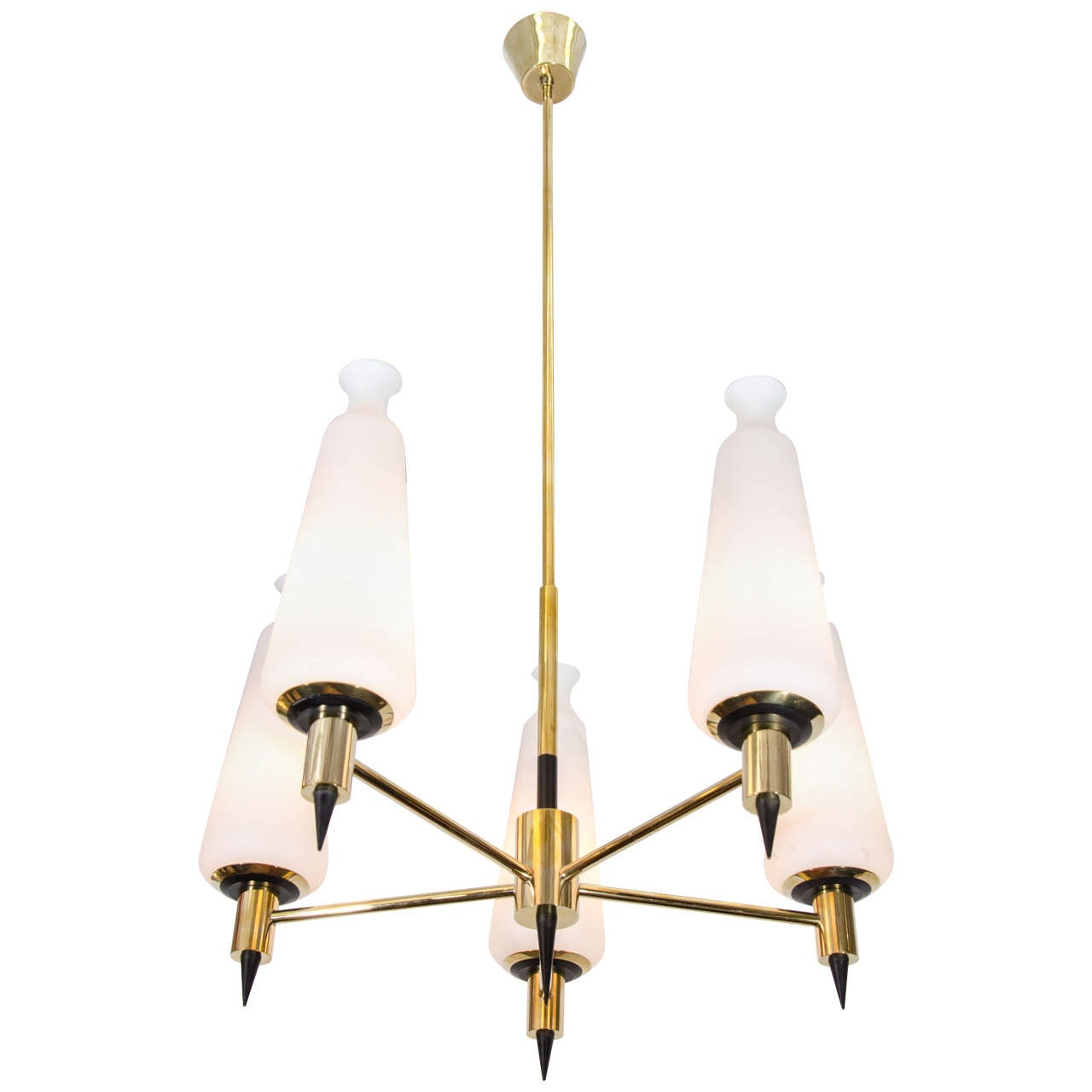 Frosted Ribbed Glass Shades Mounted Chandelier For Sale at 1stDibs