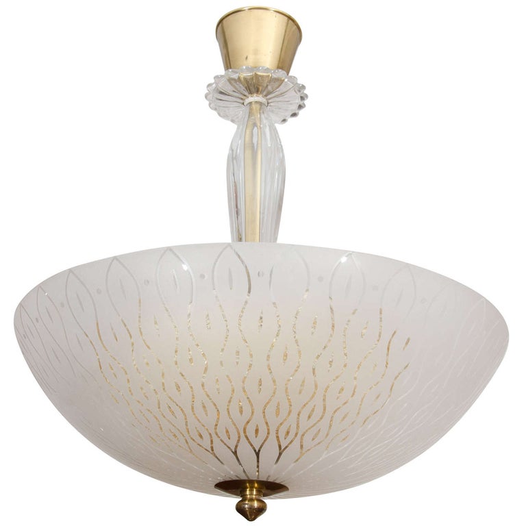 Orrefors Art Glass Light Fixture with Internal Golden Diffuser For Sale