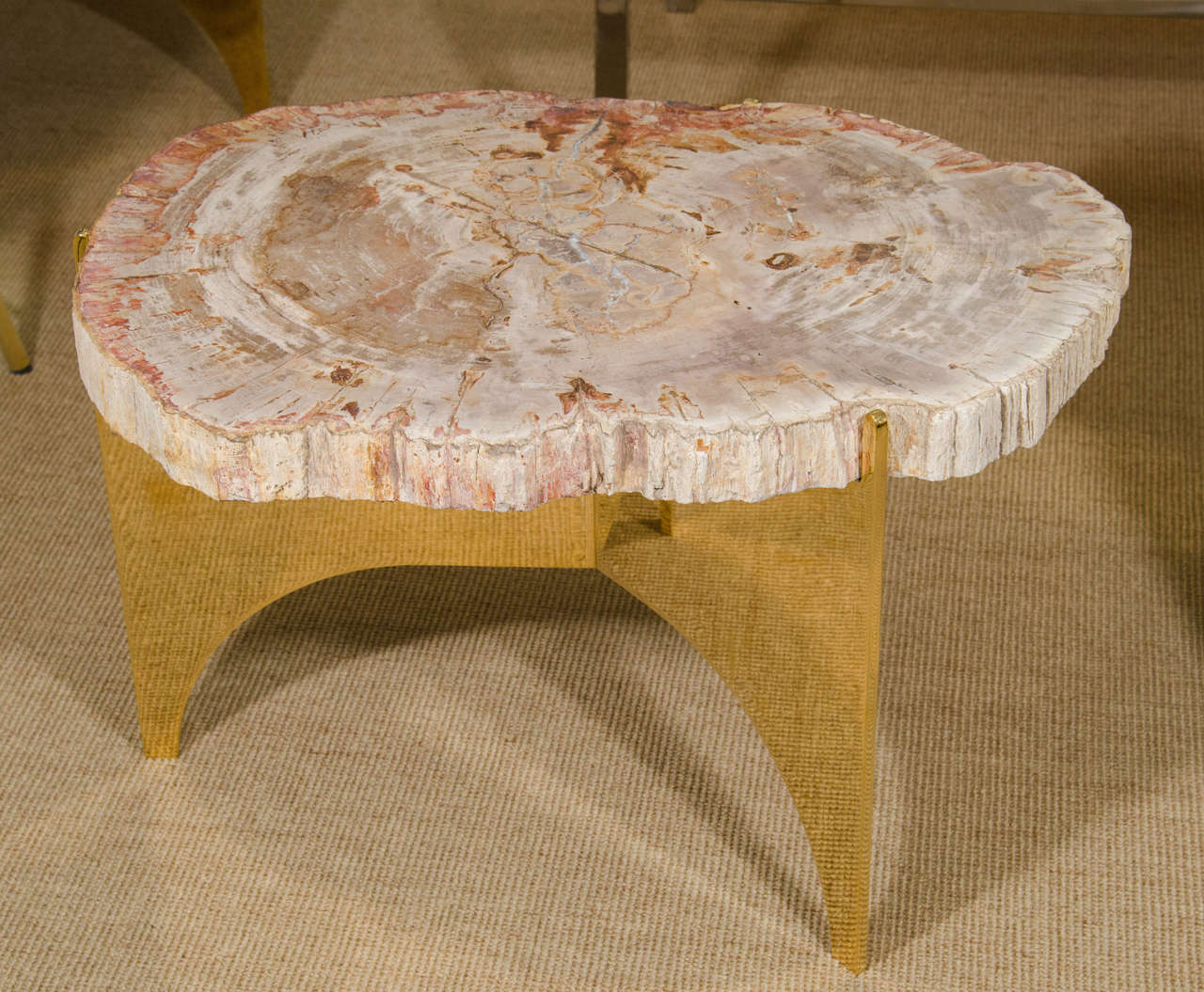 Limited edition custom-made petrified wood and polished bronze occasional table.