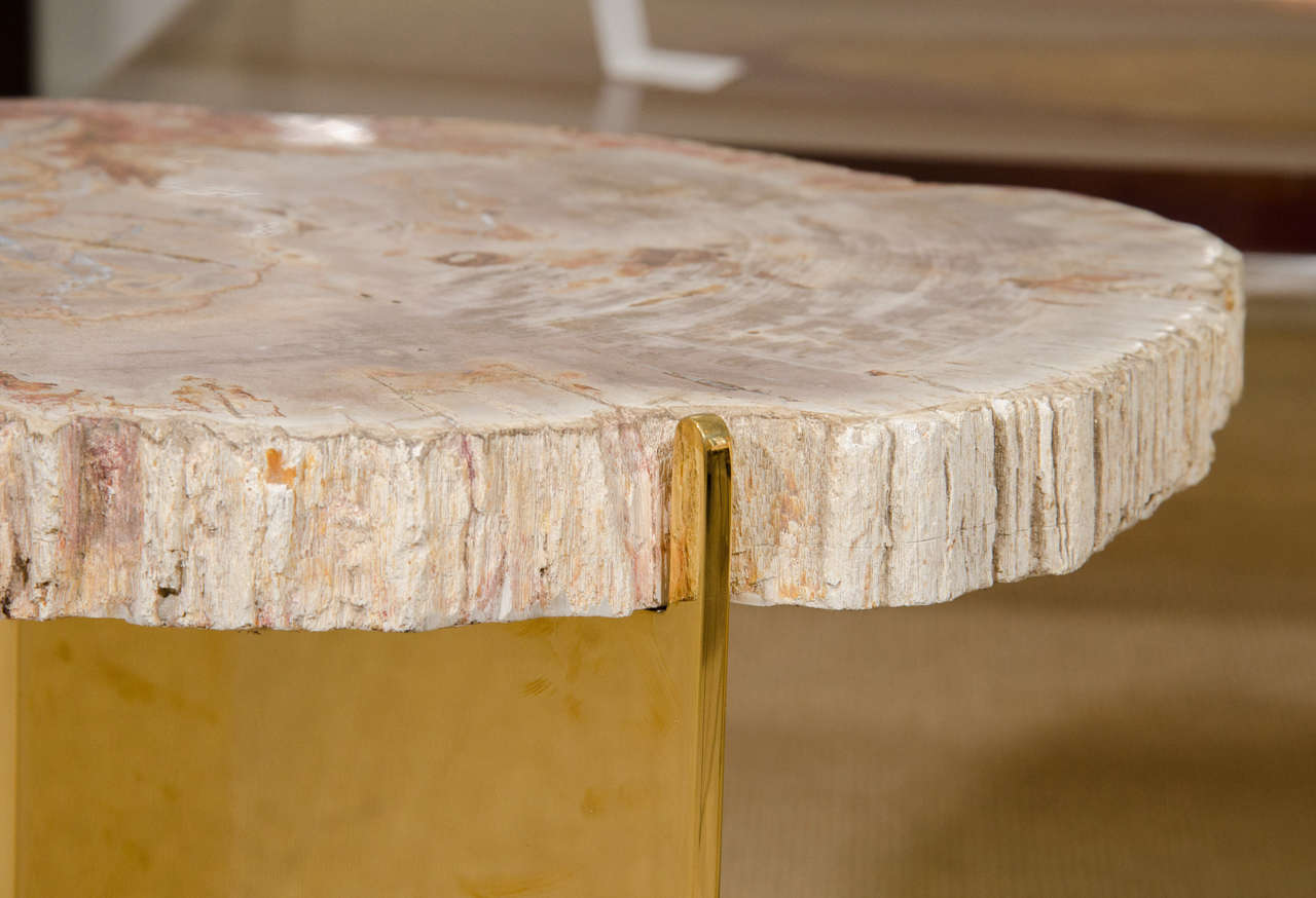 Limited Edition Custom-Made Petrified Wood and Polished Bronze Table For Sale 2