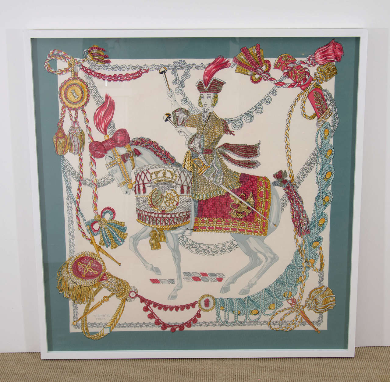 Hermes silk scarf, festooned horse and rider, France, circa 1950.