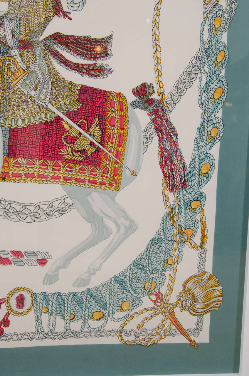 French Hermes Silk Scarf, Festooned Horse and Rider, France, circa 1950 For Sale