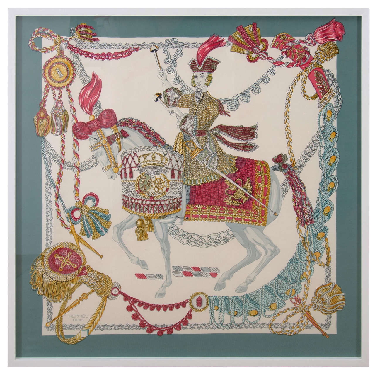 Hermes Silk Scarf, Festooned Horse and Rider, France, circa 1950