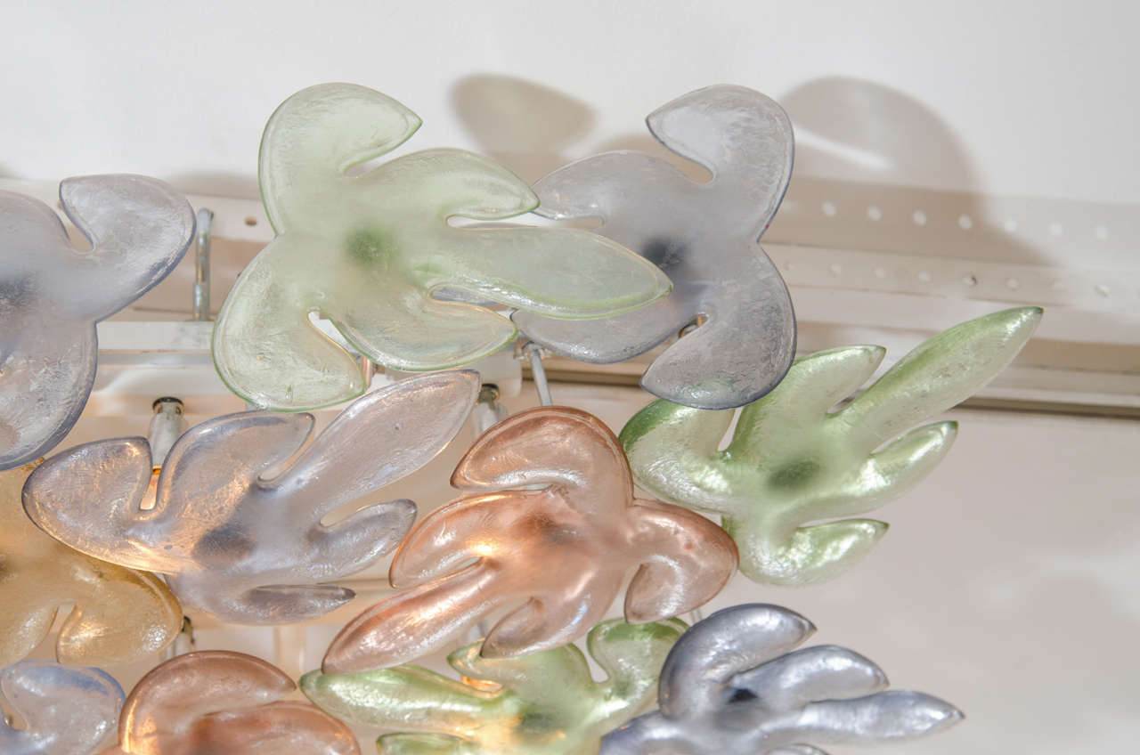 Italian Large Rectangular, Colorful Murano Glass, Leaf Ceiling Fixture by Flavio Poli
