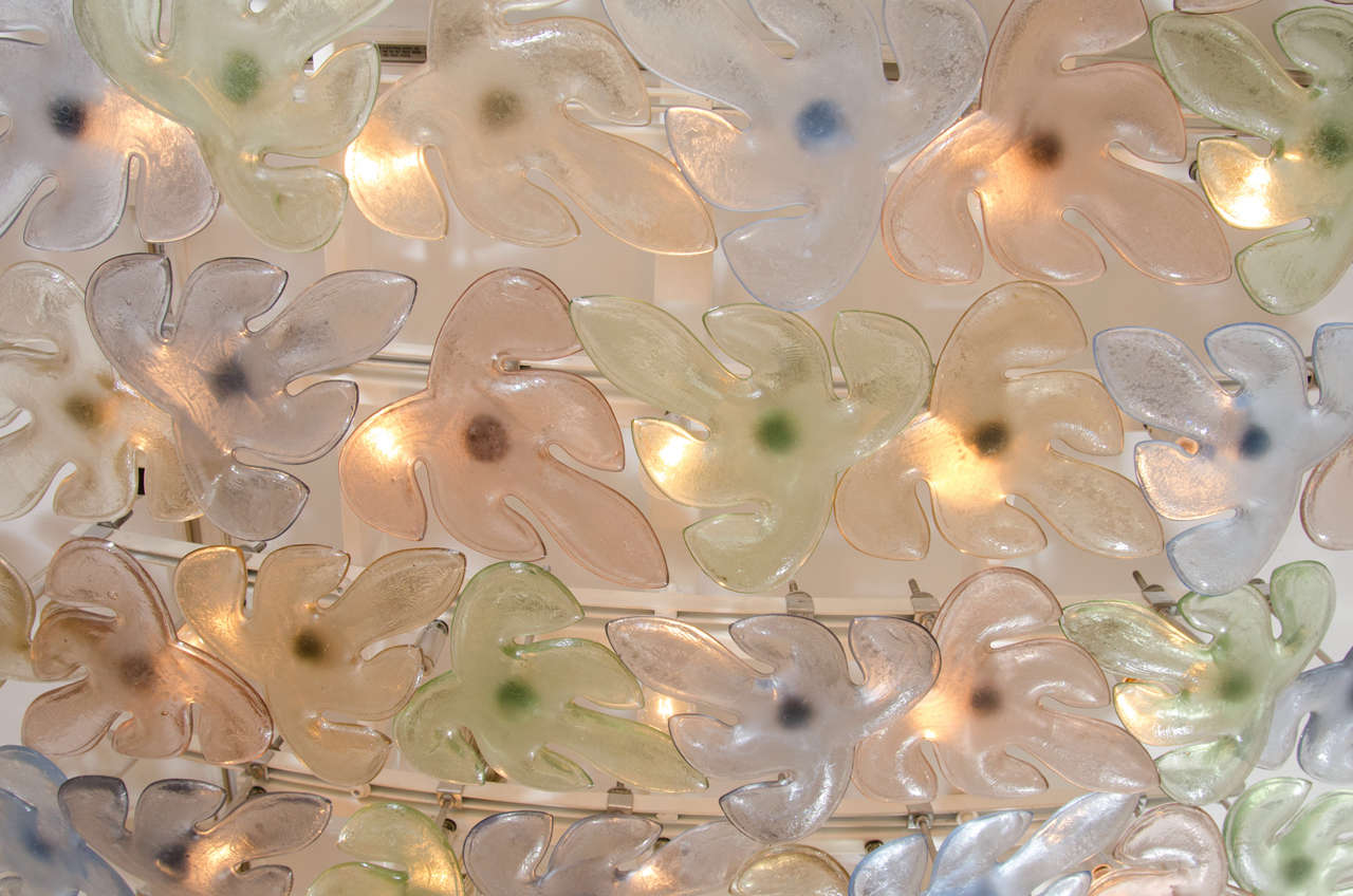 Large Rectangular, Colorful Murano Glass, Leaf Ceiling Fixture by Flavio Poli In Good Condition In New York, NY