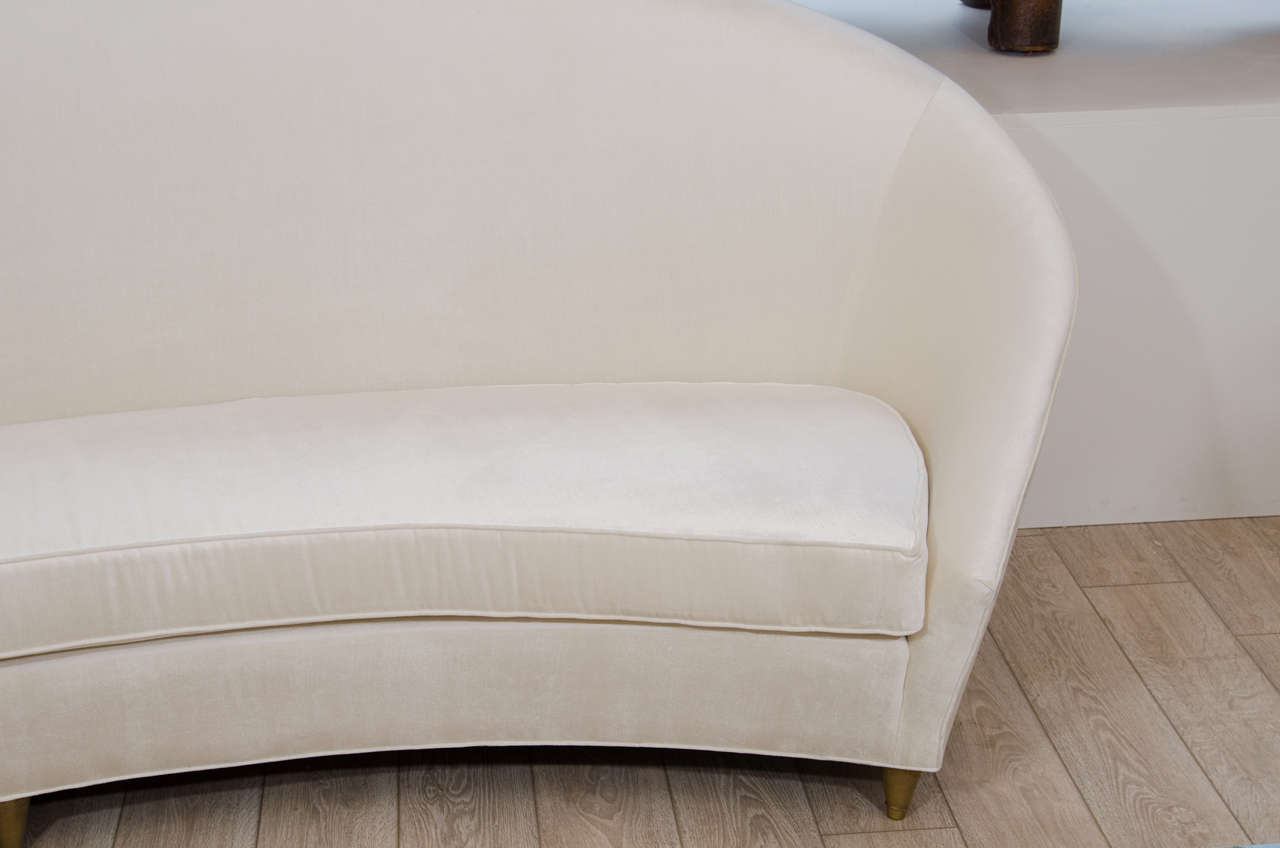 Mid-Century Modern Upholstered Curved Sofa with Brass Feet