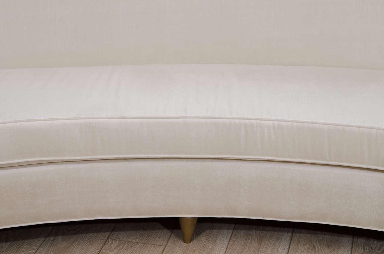 Italian Upholstered Curved Sofa with Brass Feet