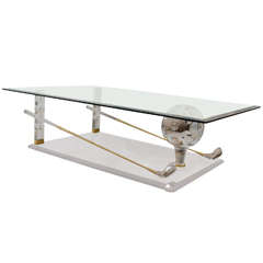 Brass, Lucite and Glass "Golf" Themed Coffee Table