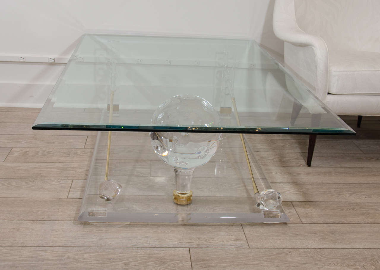 Brass, Lucite and Glass "Golf" Themed Coffee Table at 1stDibs