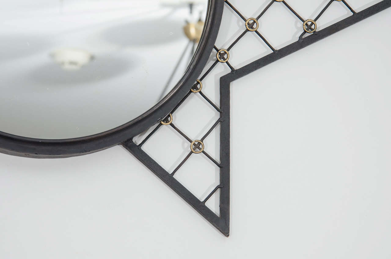 French Geometric Iron Mirror For Sale