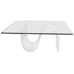 1970s Lucite S Base Table with Glass Top