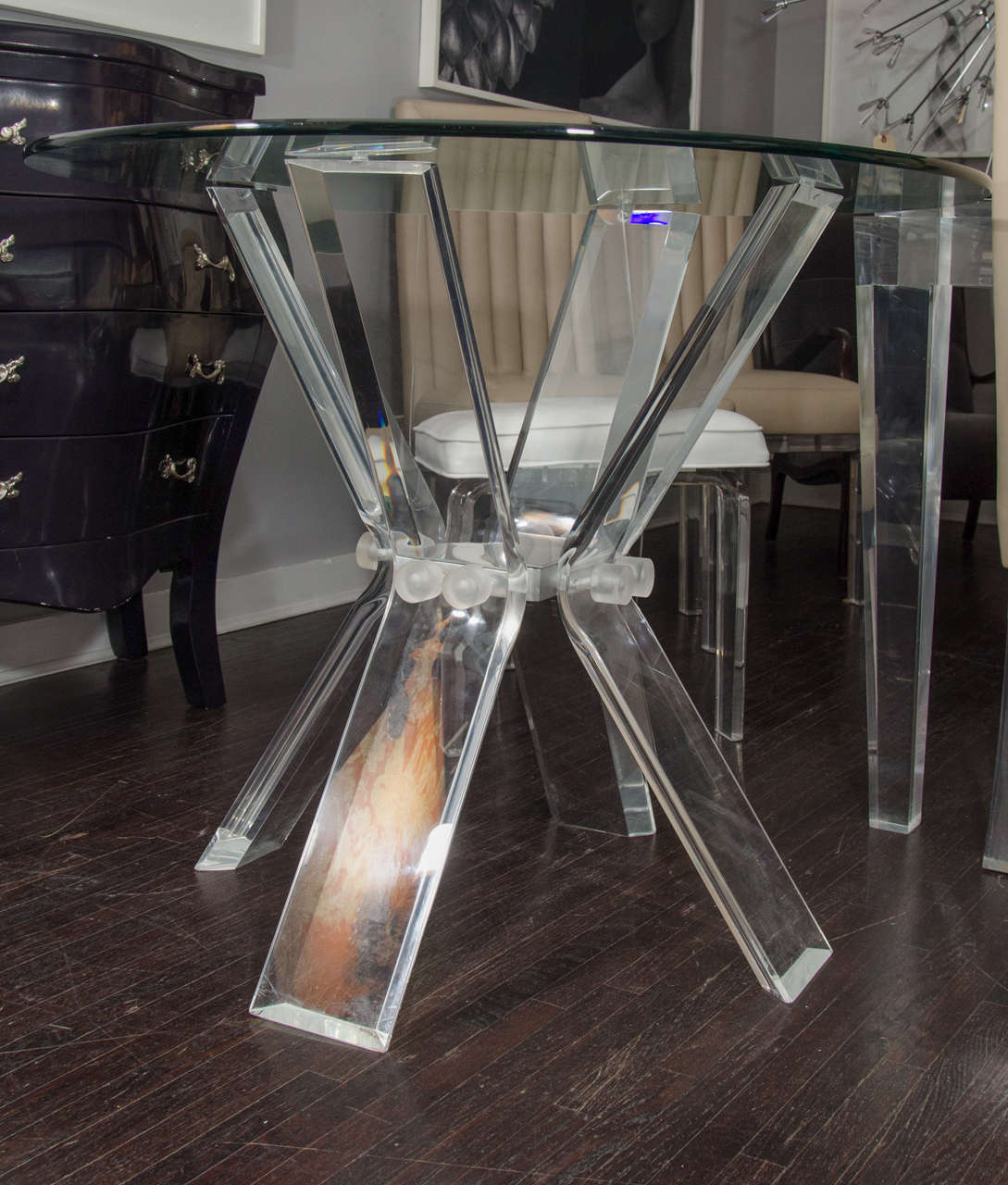 Lucite Table Base with Glass Top at 1stDibs