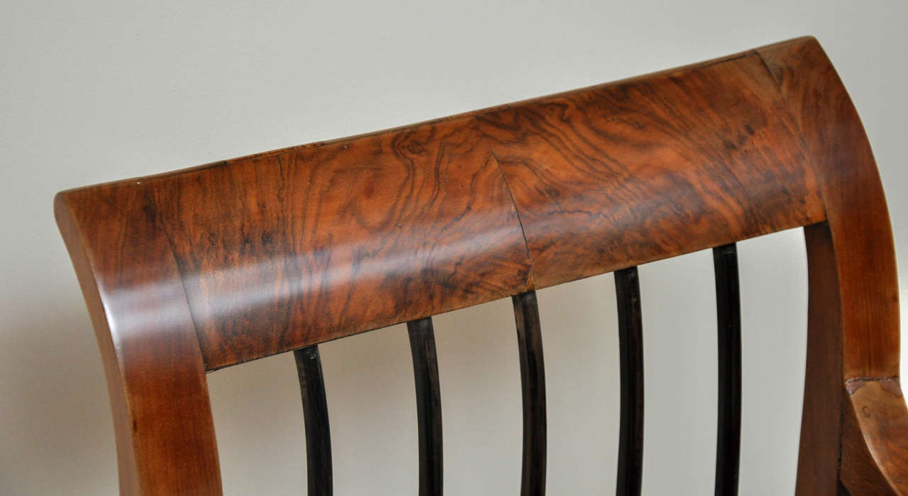 Austrian Biedermeier Walnut Armchair with Ebonized Details